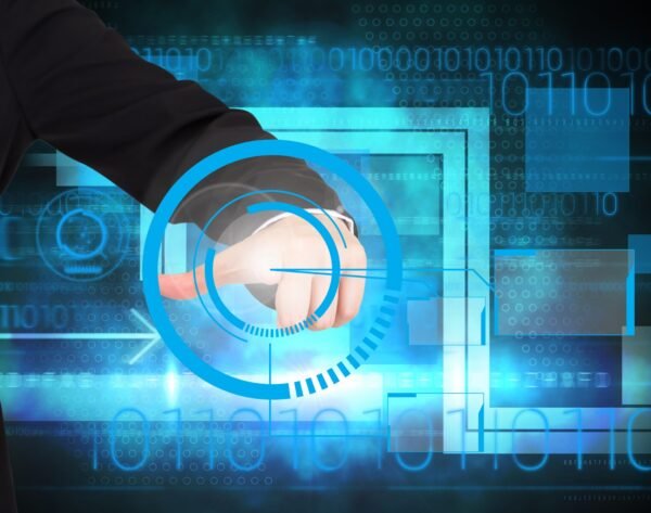 composite of thumbs up with graphics on blue background