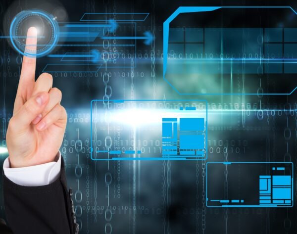 composite of hand tapping graphics on dark background